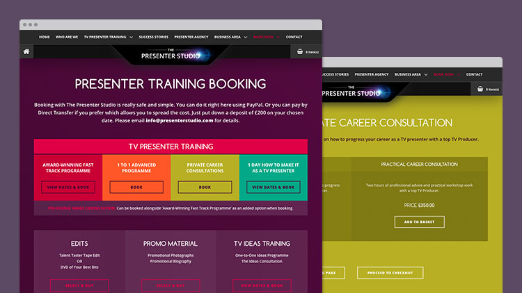 Presenter Training Booking Sections